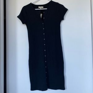 XS black short-sleeved ribbed button down Madewell mini dress